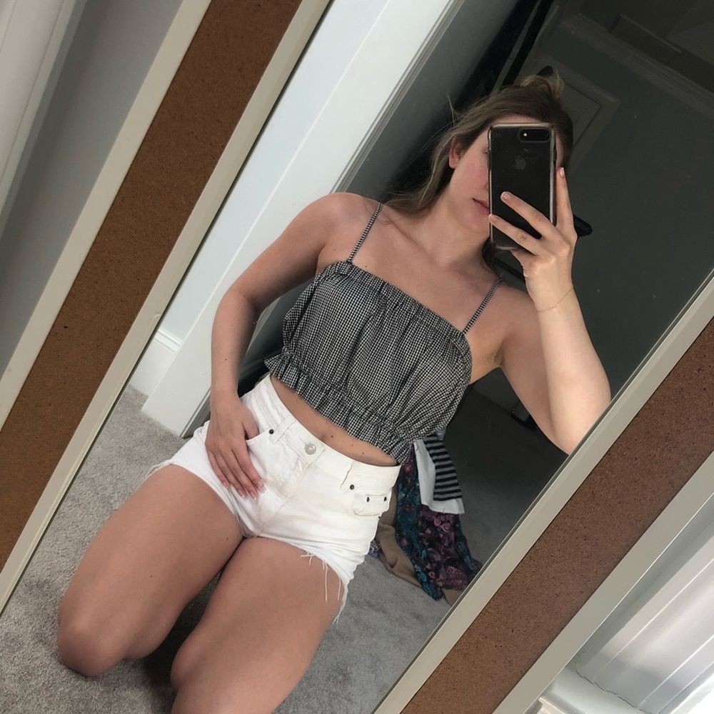 Crop top - size Small. Black and white checkered pattern.